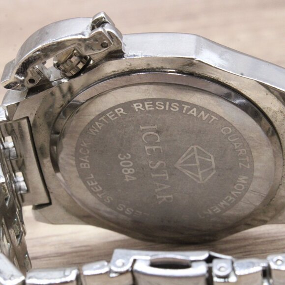 ICE STAR Chronograph Watch Mens Silver Tone Stainless Steel Rhinestones Dial - Picture 9 of 9